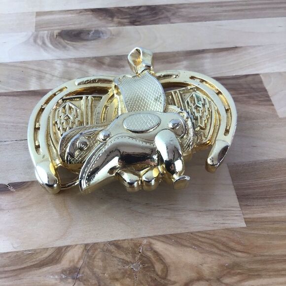 Vintage Saddle Buckle Belt Rodeo SW Gold Equestrian Horses - Picture 5 of 16